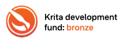 Orange paintbrush embelem with the text: Krita dev. fund: bronze